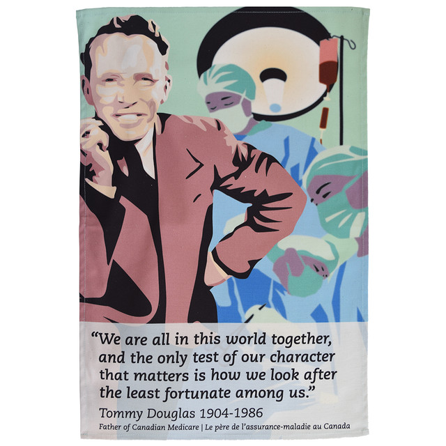 Tea Towel with a young Tommy Douglas image and quote