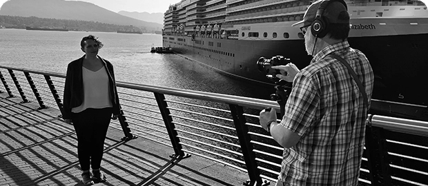 Media interview of person at the Vancouver Convention Centre