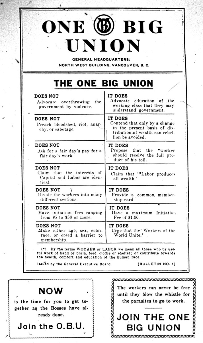 Poster One Big Union stating its mission and values